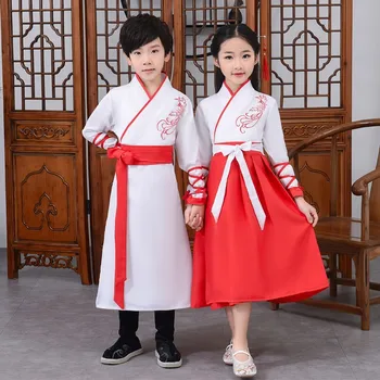 Класически детски костюми Hanfu Guoxue в китайски стил с три знака, да се чувствате детски костюми от книгата на Конфуций
