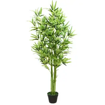 Изкуствено растение с 5-футовым изкуствен бамбуковым растение със зелени листа EHD