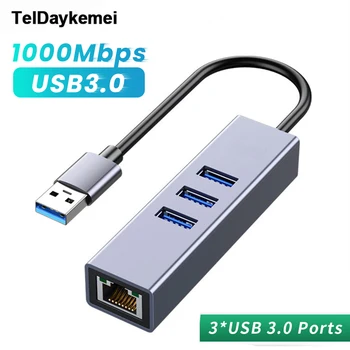 USB C Hub 1000 Mbit/с 3 Порта USB 3.0 Type C HUB USB, Rj-45 Gigabit Ethernet Адаптер RTL8153 за Преносим Компютър MacBook