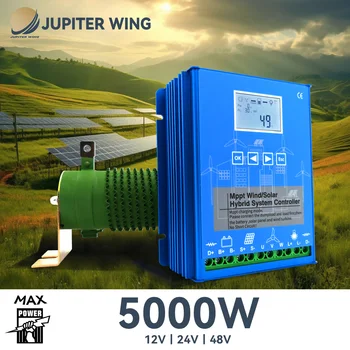 【Висока мощност】 Високоефективен хибриден MPPT-контролер за зареждане от слънце и вятър Jupiterwing, автоматичен превключвател 12/24 В 24/48 В, максимална мощност 5000 W