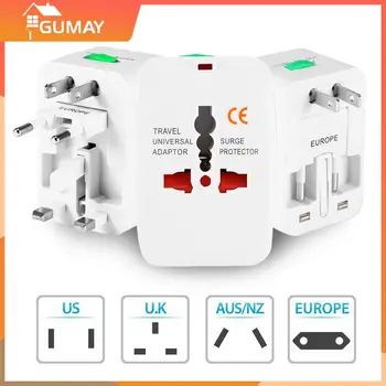 Универсален адаптер за пътуване С 2 USB-порта на ЕС, Великобритания, САЩ, АС Адаптер, зарядно устройство, изход, конвертор, жак за свързване на адаптера