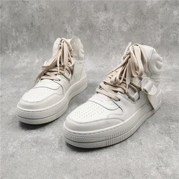 OKKO/ Нови мъжки Малки бели обувки от кожа с висок берцем, ежедневни обувки дантела, модни, спортни обувки