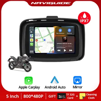 NAVIGUIDE 5,0 Инчов Мотоциклет Безжичен Carplay Android Auto IPX7 Водоустойчив дисплей на Преносим екран за навигация GPS Мото