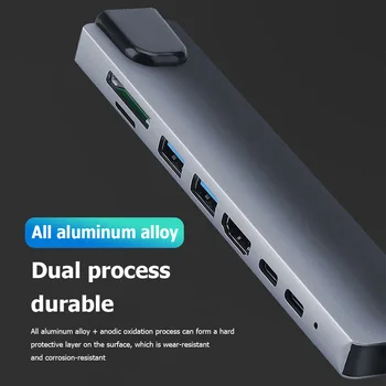 8 в 1 C USB hub, което е съвместимо с Hdmi и зарядно устройство за четене на карти, порт Ethernet 100 м за лаптоп Macbook