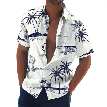 Нова хавайска риза за Мъже с 3D принтом на кокосовата палма, ежедневни риза с къс ръкав, тениска за почивка на плажа, голяма тениска, мъжки дрехи