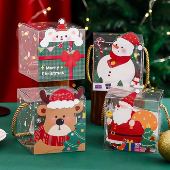 Коледна Прозрачна Преносима Подарък кутия Снежен Дядо Коледа Лосове Детска кутия за опаковане на бонбони Навидад, за да проверите за декор на Коледно парти