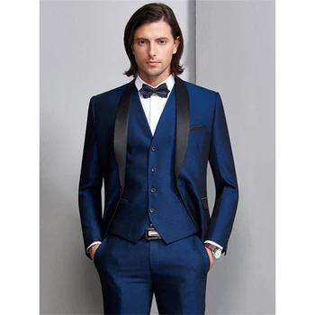 2023 Нови мъжки сватбени костюми за бала, модерен мъжки бизнес пакет на една пуговице, 3 предмета (яке + панталон + елек + вратовръзка), Traje Novio