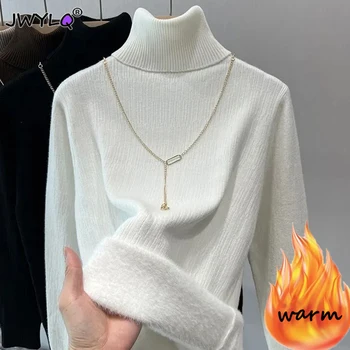 Класически универсален Поло Плюс velvet топъл пуловер, пуловер, Женски зимен дебел топъл тънък вътрешен вязаный пуловер, Нов случайни топ