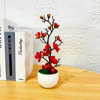Бутик с изкуствени цветя в саксии Абсолютно нов Траен Вътрешен Офис украшение на Външния пластмасов Слива маса с Високо качество