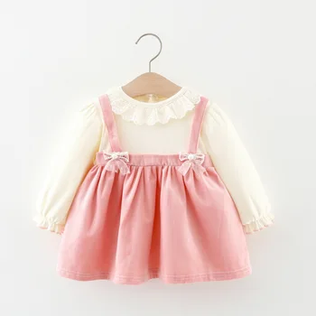 Детско фалшив рокля-двойка 2023, Есенна детска корейската версия с дълъг ръкав, на Едро, дрехи на принцеси за момичета