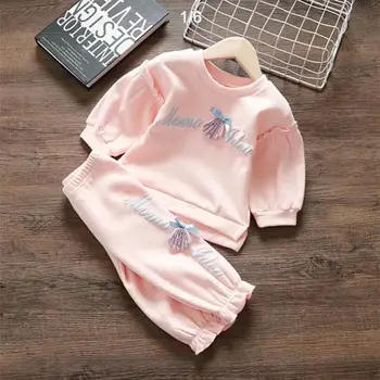 Пролетно-есенен модерен комплект детски дрехи за момичета, сладко и модерен пуловер-миди за момичета, Детски комплект от две части