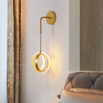 Модерният led, с монтиран на стената лампа, Луксозно златен пръстен, с монтиран на стената лампа, Нощно шкафче за спалня Скандинавски хол Просто creative осветление за декор на пътеката
