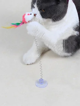 2 бр. Играчка на присоске за котки, случаен цвят, интересна играчка под формата на мишката, играчка за коте, интерактивна цветна пръчка от пера