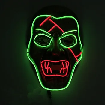 Светещ led маска на страшния призрак за лице, подпори за фестивала на ужасите за Хелоуин, неон светещ маска кричащего на дявола, светещ маска на вампир