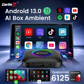 Carlinkit Tv Box Android 13, 8 + 128 GB CarPlay Безжичен Android Автоматичен Безжичен адаптер Вграден Youtube Netfilx IPTV Spotify