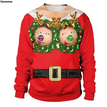 Мъжки Женски Грозен Коледен пуловер, Пуловер, hoody с кръгло деколте за официално парти, Есенно-зимни, коледни скок с 3D забавно принтом, върхове