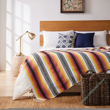плажна одеяло в мексикански стил 130x170 см, Тъкани чаршафи от ръчно изработени Пискюли, подложка за разтегателни дивана, домашен подложка за пикник, Шарени покривки за маси,