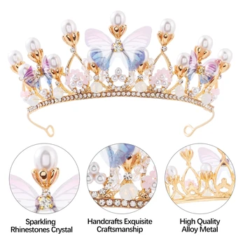 Прическа с кристали и Перли, пеперуда, Crown принцеса, ръчно изработени Диадеми за вашата сватба, Превръзка на главата на Кралицата за Младоженци, декор за парти и празник
