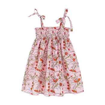 Нова стилна детска пола, лятна рокля-комбинация с розов принтом за момичета, хубава плажна рокля за лятната ваканция FZ9644