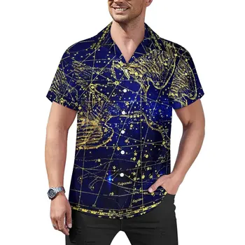 Реколта Астрологическая Свободна риза, Мъжки Плажни Астрологически ежедневни ризи, Летни графични Блузи с къс ръкав, Естетически блузи Оверсайз