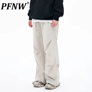 PFNW 2023 Мъжки Летни Обикновен Панталон-карго с Парашут, Плисе Широки Тела в Стил Сафари, Мъжки Улични Панталони 28W1293