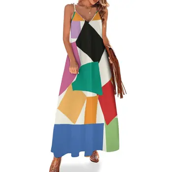Цветен Колаж, вдъхновен от Матис, рокля без ръкави, празнични дрехи, дамски рокли за жени
