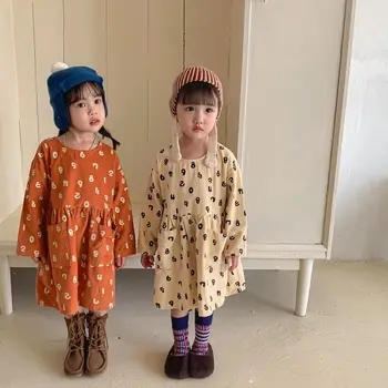 Рокли за малки момичета, Милото вельветовое рокля с дълъг ръкав за малки деца в Корейски стил, есента рокля за момичета с принтом по номера