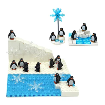 Градските Аксесоари със собствените си ръце MOC градивните елементи на Пингвините Ледник Снежинка Класически Тухли Света на ледената покривка на снега Креативни играчки за деца