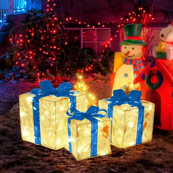 Коледа Светлинен украса Подарък кутия Украшение С лък Коледно осветление кутия за Външно осветление на Коледно парти Десктоп украса