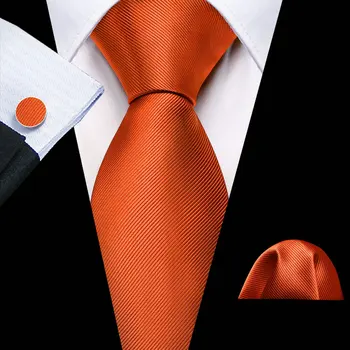Новост, вратовръзка оранжев цвят За мъжете, изискан монофонични копринен шал, ръкавели, Комплекти, Вратовръзки за сватбени партита, Дизайнер на Бари.Wang