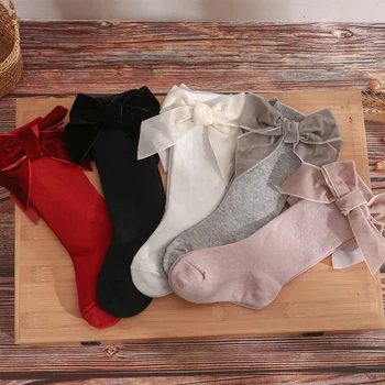 Чорапи, аксесоари за деца, есенно-зимни чорапи с лък за новородени момчета и момичета, Детски памучни чорапи в испански стил