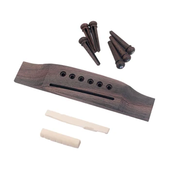 Комплект за подмяна на акустична китара, игли за бриджей от черно дърво, костяное седлото, ядки и дървени части на моста