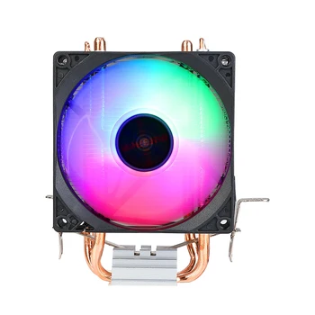 Процесора охладител RGB 2 Топлинни тръби 9 см, вентилатор на cpu охладител, хидравлични лагери, цветен светлинен ефект, изключване на звука, компютърни аксесоари за INTEL AMD