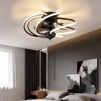 Художествена led полилей, Окачен вентилатор на Тавана лампа със светлината Декор спални невидима трапезария дистанционно управление хол 