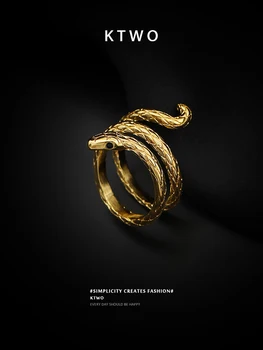 Френското лесно луксозно модно пръстен с преувеличени индивидуален дизайн, покрити с 18-каратово златно змеевидным пръстен на показалеца
