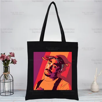 Рапърът тупак не 2pac Хип-хоп чанта за Пазаруване Оригинален Дизайн Черни Пътни холщовые Унисекс чанти от Еко Сгъваема чанта за Пазаруване