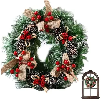 Коледни венци на входните врати Коледен декор от борови шишарки, Изискан и Реалистичен Венец, Коледна декорация за врата и