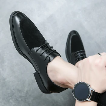 2023 Британски Ежедневни тънки Обувки, Кожени Обувки, Официалната Обувки, Нова Мъжки Обувки Кожени Обувки От телешка Кожа, Удобни Мъжки Обувки с ниски берцем