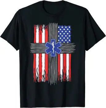 Подарък тениска JHPKJStar of Life с флага на САЩ за лекари-травматологов, парамедиков. Висококачествен дишащ памук топ безплатна ежедневна тениска