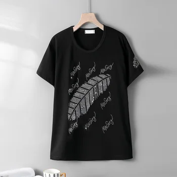 2023 Дамски Летни тениски с диаманти, Дрехи Y2K, ежедневни ризи в стил Харадзюку, корейски тениски от свободно памук с черни листа