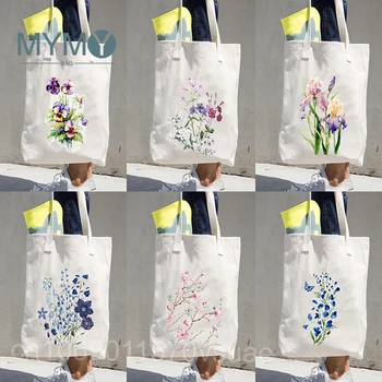 Чанта през рамо с флорални принтом За момичета, Ежедневни чанти за пазаруване, Мода на 90-те, в Стил 90-те, Графични Женски Холщовые пътни чанти