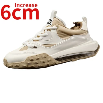 Европейският Амортизирующий Дизайн, Мъжки обувки, Увеличена до 6 см, Обувки за татко от естествена кожа, Модни Бяла Спортни Ежедневни Обувки със Завишени Засаждане, Мъжки