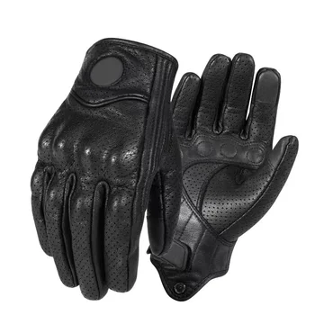 Мотоциклетни ръкавици, дишащи летни черни състезателни ръкавици от естествена кожа, Мотоциклетни бели ръкавици за екипа на автомобилния състезания, мъжки