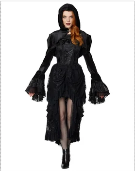 Дамски дрехи за Cosplay за момичета, Костюми за Cosplay, Черно Готически Средновековен Роман Танц Cloak + Рокли, Женствена рокля за парти на Хелоуин