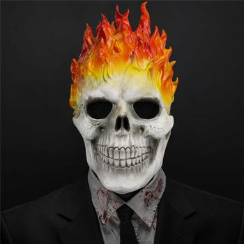 Bulex Хелоуин Призрачен ездач Червена и синя маска с огнени черепа, ужас, призрак, латексови маски за цялото лице, подпори за cosplay