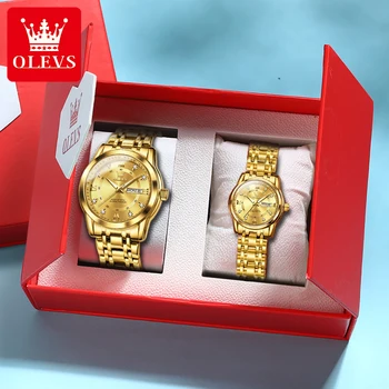 OLEVS няколко Часа на Най-добрата марка Ръчни часовници за влюбени Моден тренд Оригинален кварцов часовник Водоустойчив светещи Подаръчен комплект за него и нея