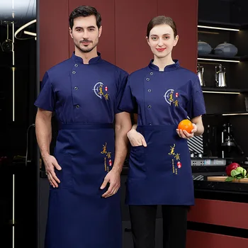 Униформи-готвач, Работно облекло с къси ръкави, Работно облекло за ресторант в хотела, Кухненски форма за приготвяне на барбекю в западен стил, униформи на готвачите за мъже