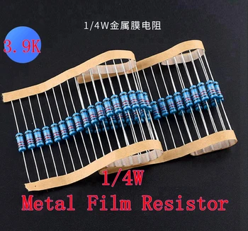(100шт) 3,9 К 3K9 Ω 1/4 W Метален филмът резистора 3,9 К 3K9 Ти 0,25 W 1% ROHS