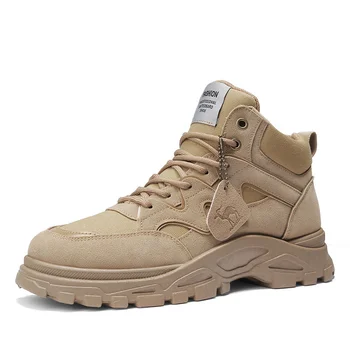 Мъжки тактически военни обувки, ежедневни работна обувки за пустинята с високо берцем, дишащи кожени зимни мъжки ботильоны