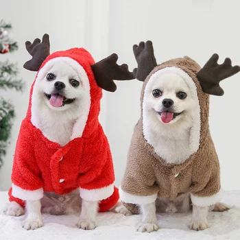 Коледно облекло за домашни любимци на малки кучета, Котки, Есенно-Зимна Топла Руното яке за кучета, Дрехи за лосове, Празничен костюм, Стоки за домашни любимци